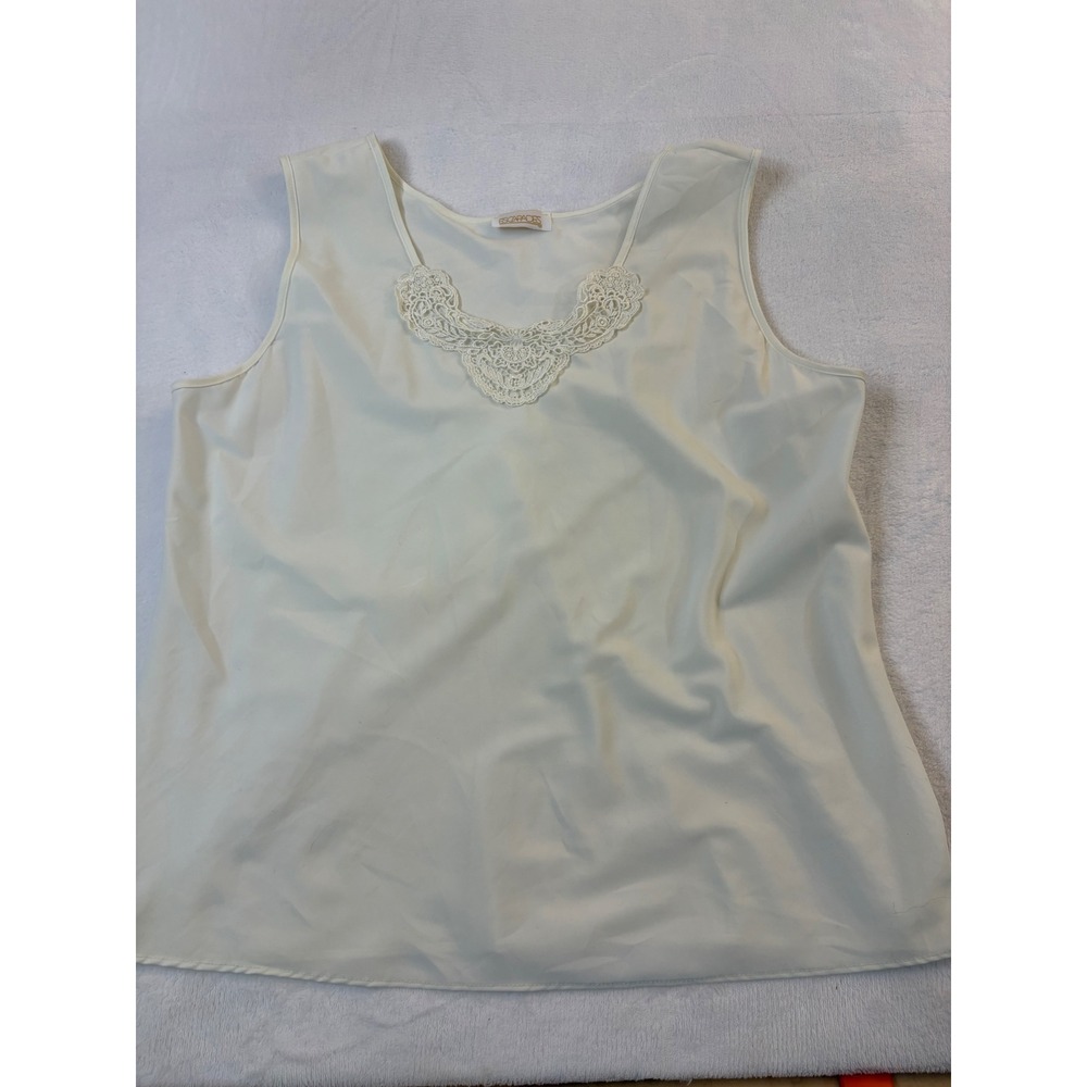 ESCAPADES Ivory Lace Neckline Sleeveless Tank Top Women‎ Med Y2K whimsigoth